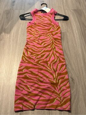 Pink & Brown Zebra Knit Tank Dress